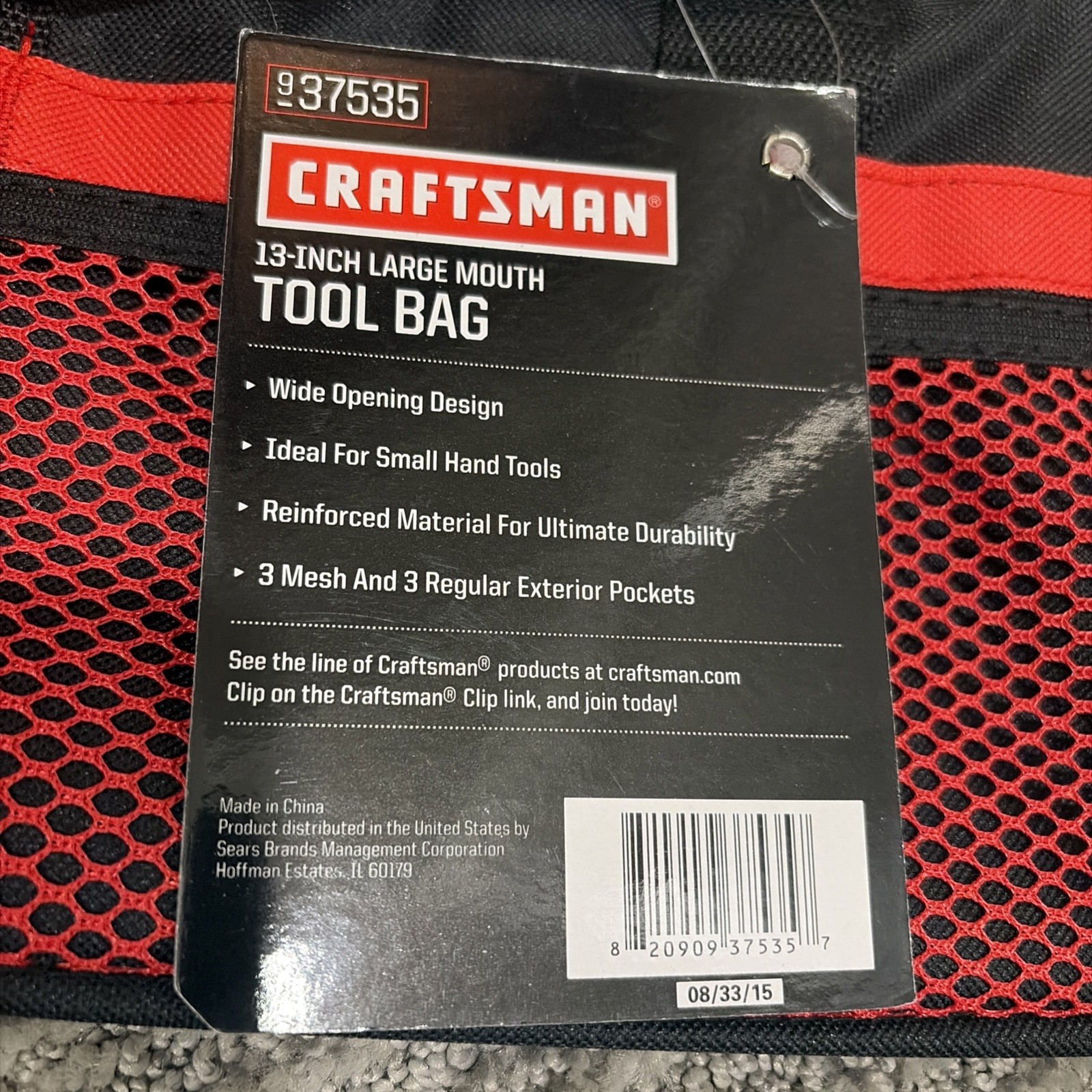Craftsman 13″ Large Mouth Pockets Durable Tool Bag New W Tags # 37535