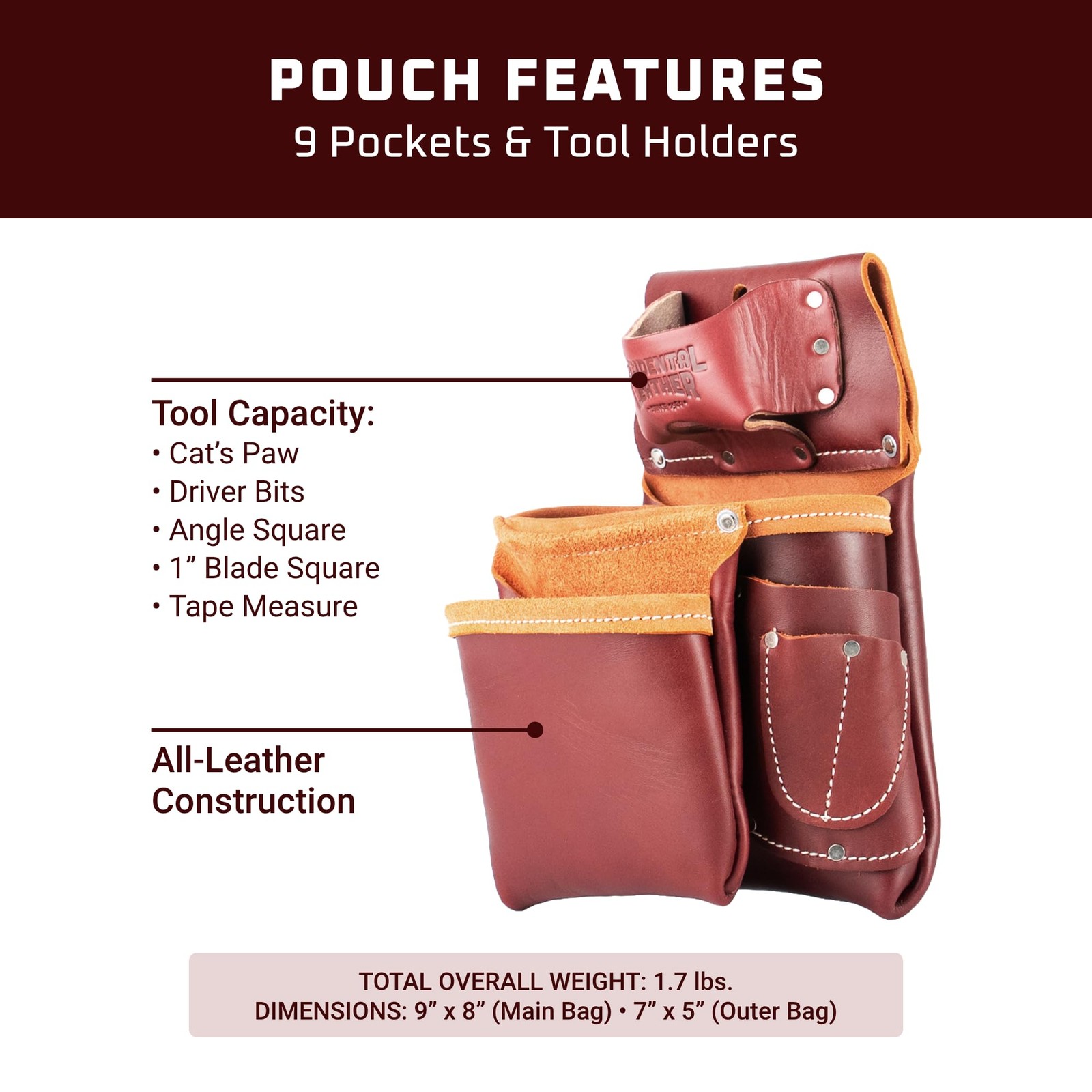 Occidental Leather 2 Pouch Pro Fastener Bag – Left Hand – 9 Hand, Brown