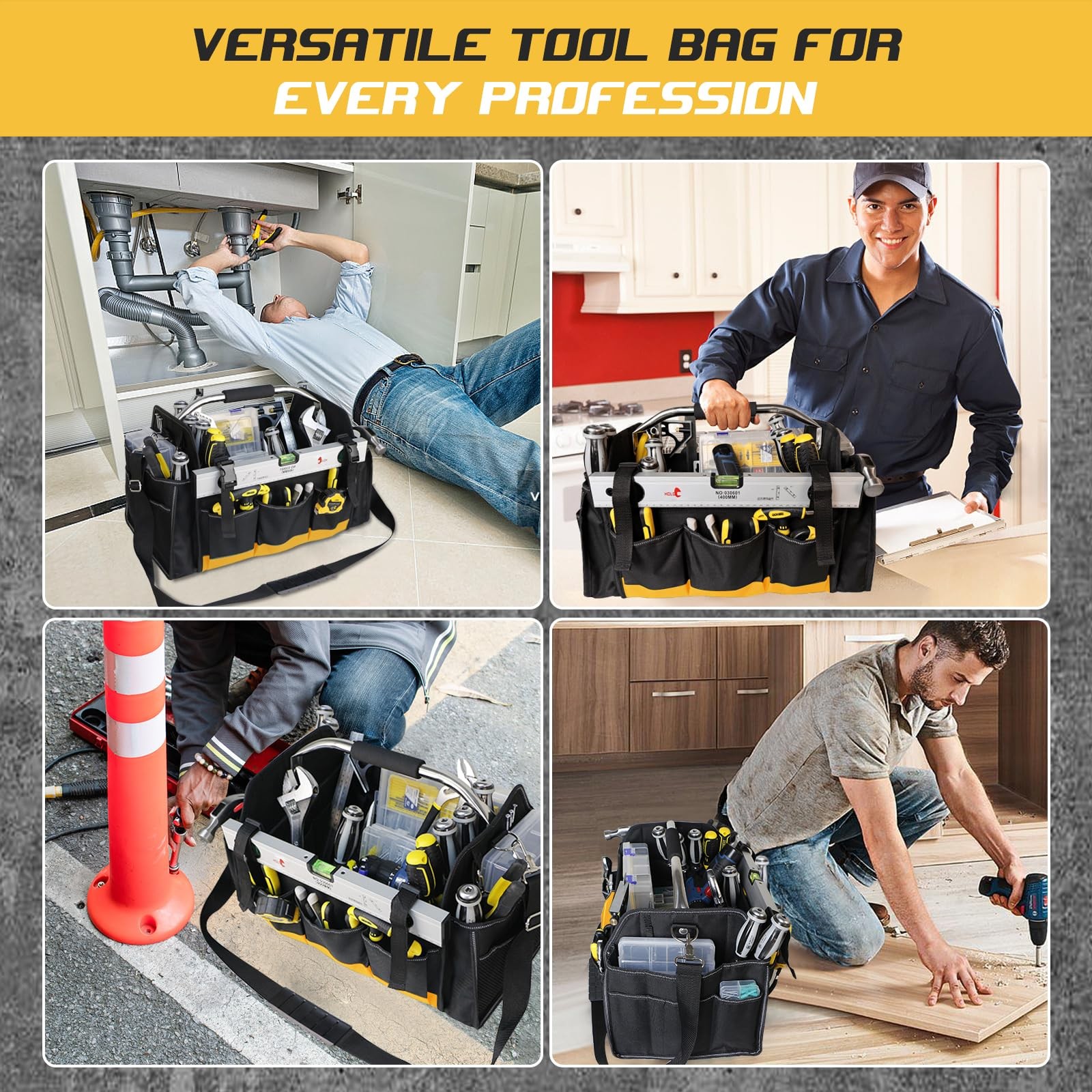 18 Inch Open Top Tool Bag, Tool Bags for Men with 30 Pockets, 1680D Waterproo…