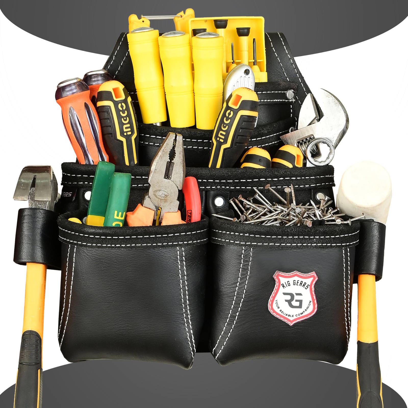 Leather Tool Pouch for Electrician | 5 Pockets Framers Tool Belt Pouches | He…