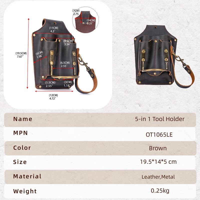 TOURBON Leather Electrician DIY Tool Holder Tunnel Hammer Belt Pouch 5-in-1 Case