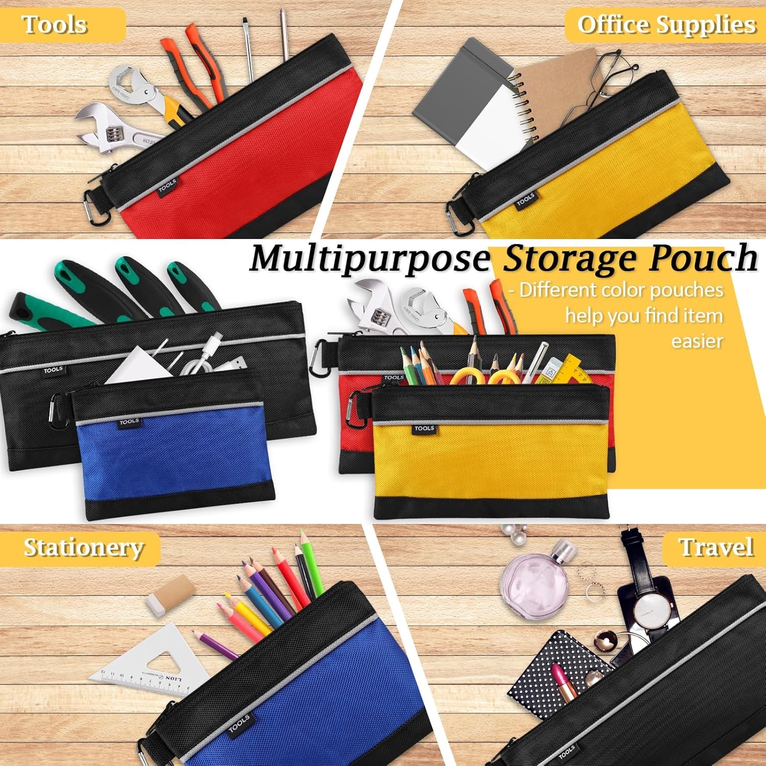 4 Pack Tool Pouch Small Waterproof 1680D Oxford Zipper Bag with Carabiner for