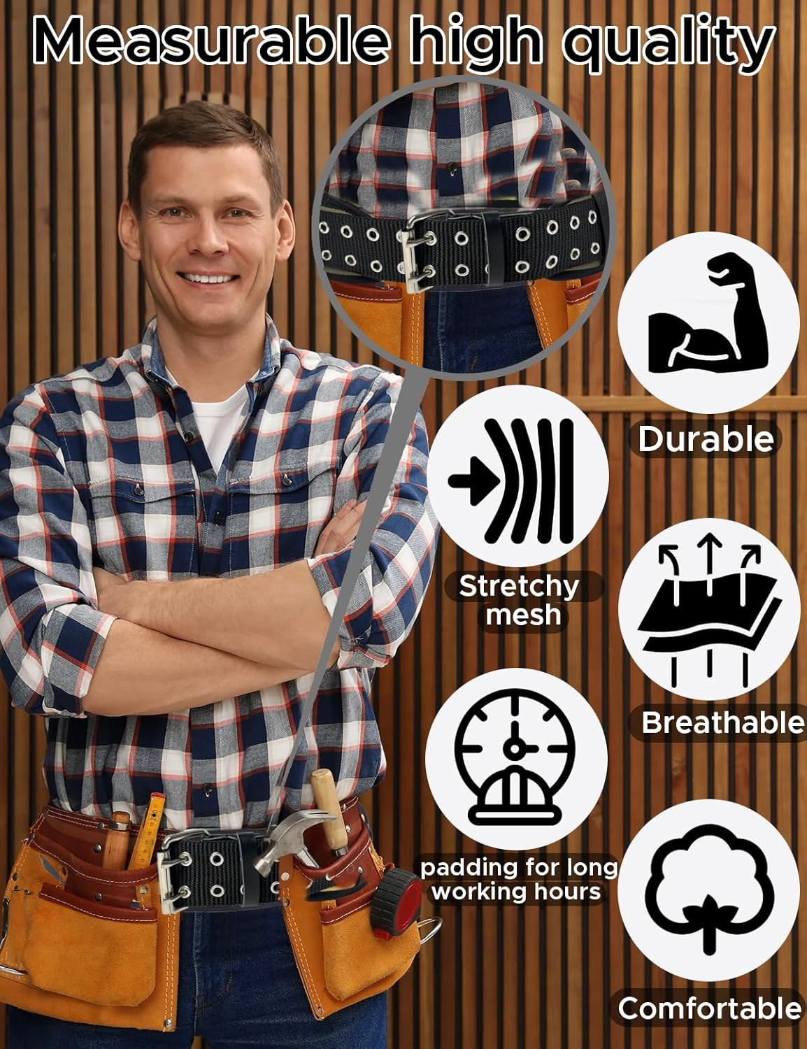 3.5 Inch Heavy-Duty Padded Work Belt,Tool Belt Fits Waists 27 To 48 Inches，Adjus