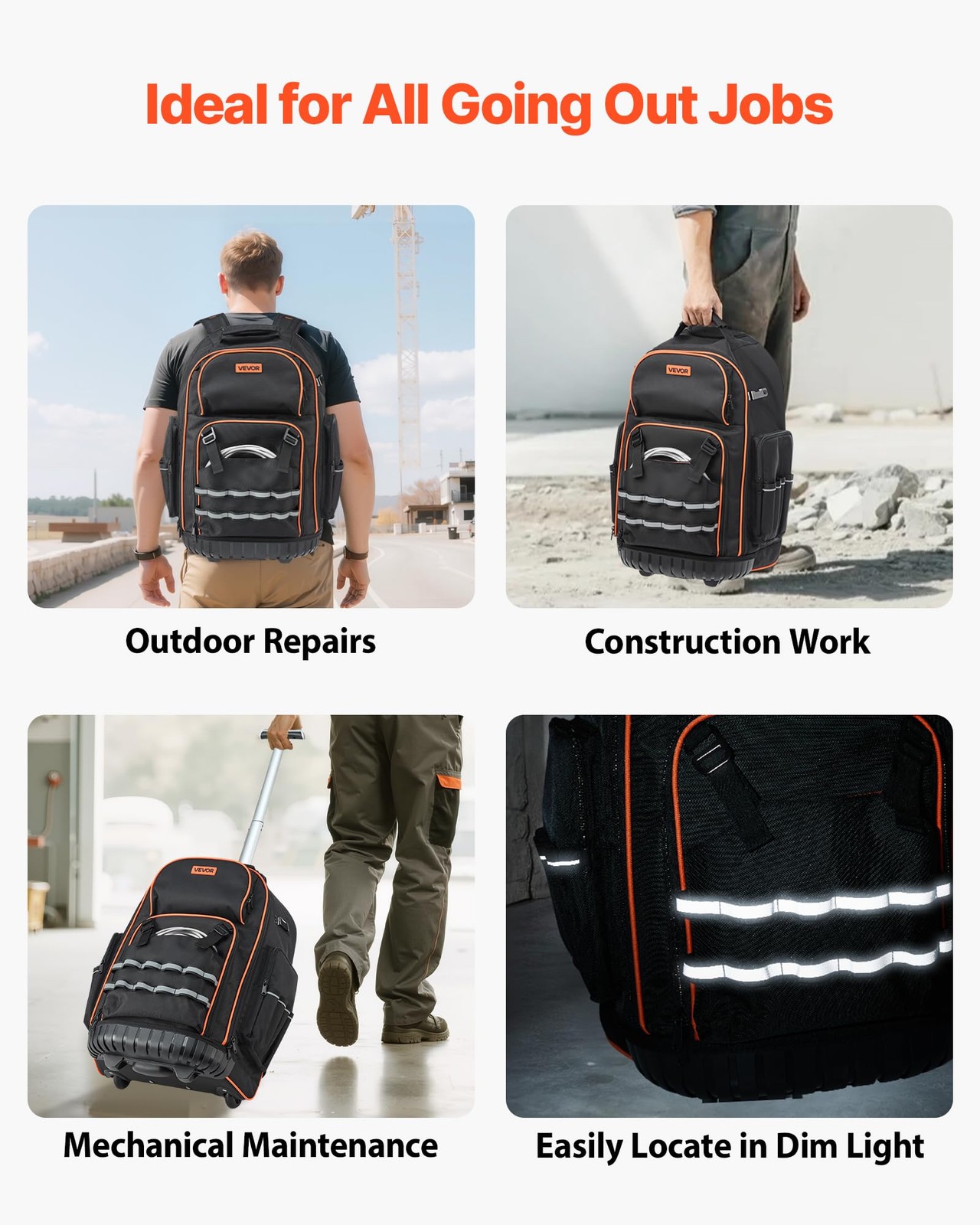 Vevor Rolling Tool Backpack 110 Lbs Load Capacity 72 Pockets Heavy Duty Roller