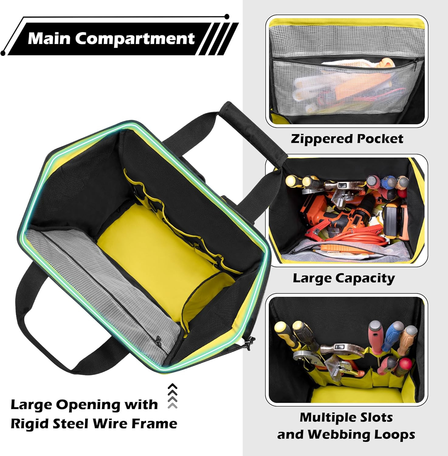 Durable Tool Bag Backpack with Magnetic Pouch for Electricians & Techs