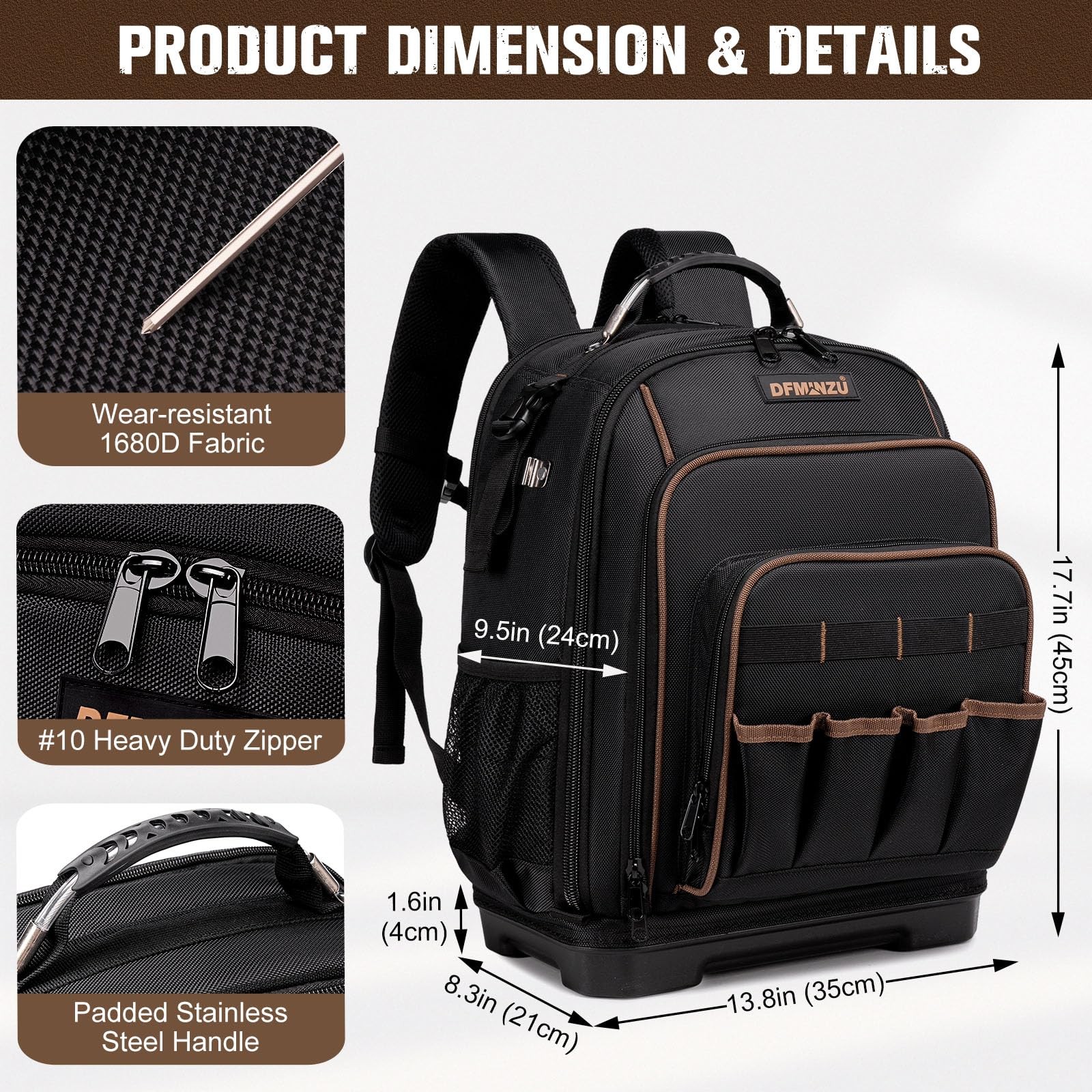 Tool Backpack Heavy Duty, Tool Bag Backpack with Laptop Compartment & Molded Bas
