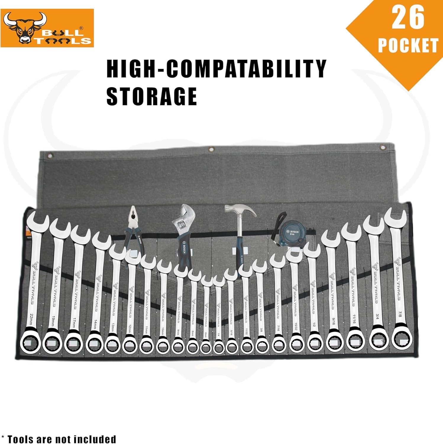 Heavy-Duty 26-Pocket Wrench Tool Roll Organizer, Cotton Duck Canvas Roll-Up T…