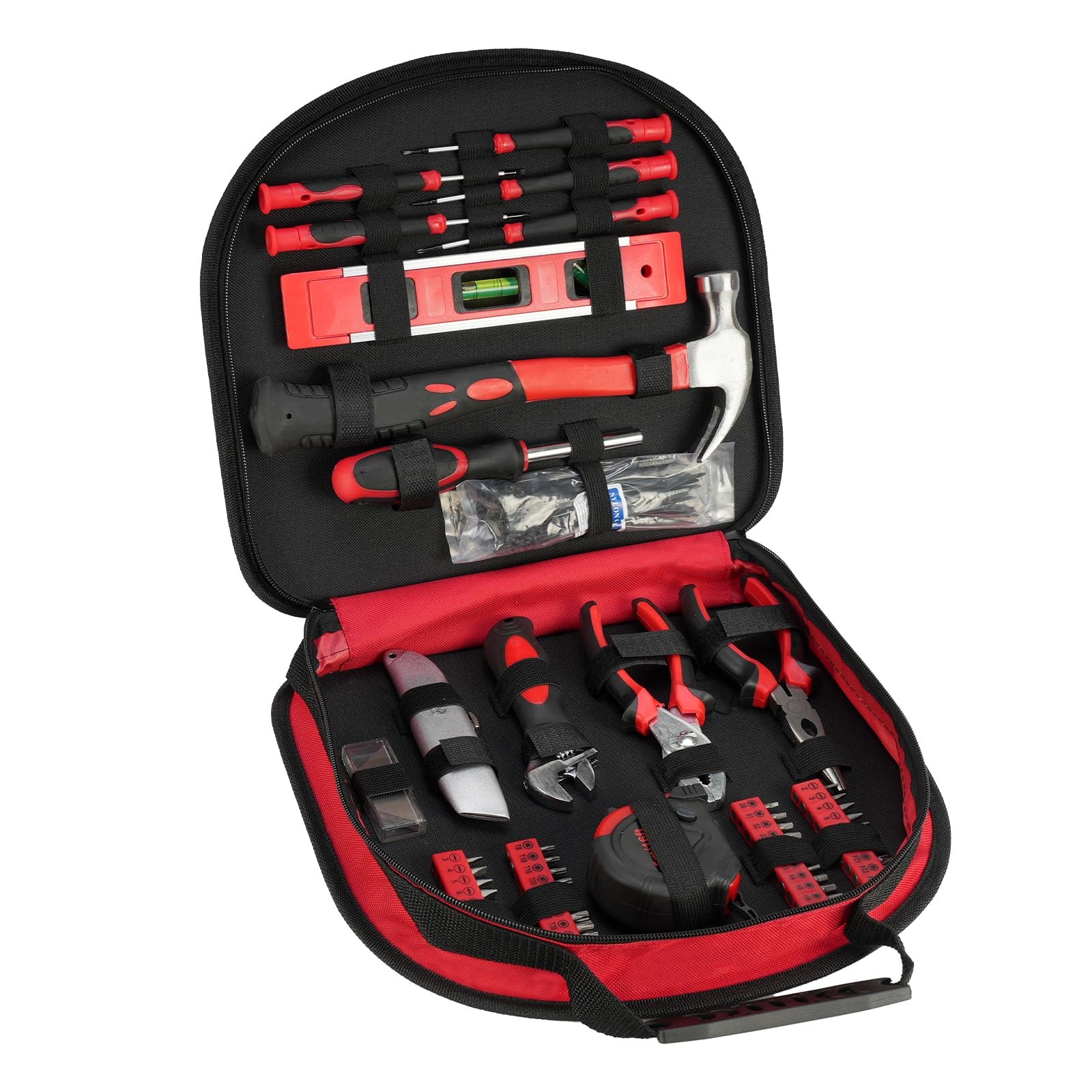 Multi Purpose Tool Kit with Compact Round Pouch 164 Piece Scarlet 12 x 11.4 x 2