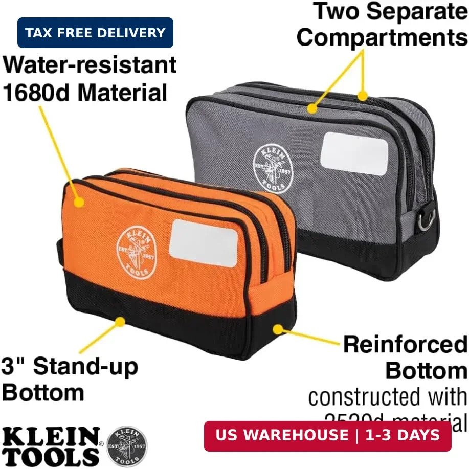 Klein Tools Tool Pouch, Dual Compartments, Heavy-Duty Tool Bag Organizer, Multip